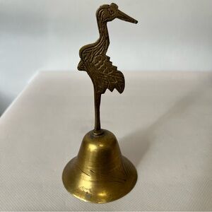 Vintage Brass Bell Etched Stork Crane